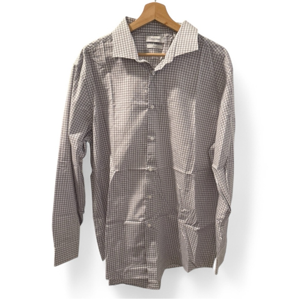 Calvin Klein Slim Fit Men's Checkered Button Down Shirt - Grey / Lavendar